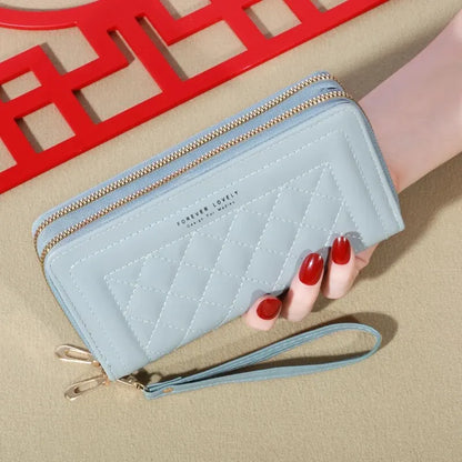 Long Women’s PU Leather Wallet – Double Zipper Clutch with Tassel, Card Holder & Coin Purse