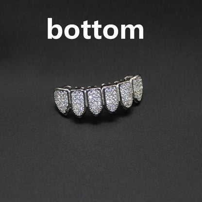 HipHop CZ Teeth Set – Unisex Gold & Silver Top/Bottom Mouth Caps, Removable Dental Fashion Jewelry