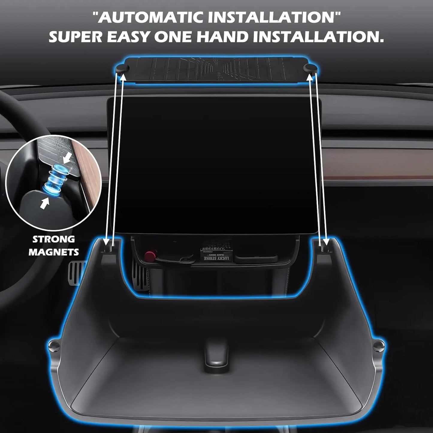 Center Console Organizer for Tesla Model 3 & Model Y Highland – Anti-Slip Under Screen Storage Box with Screen Back Storage