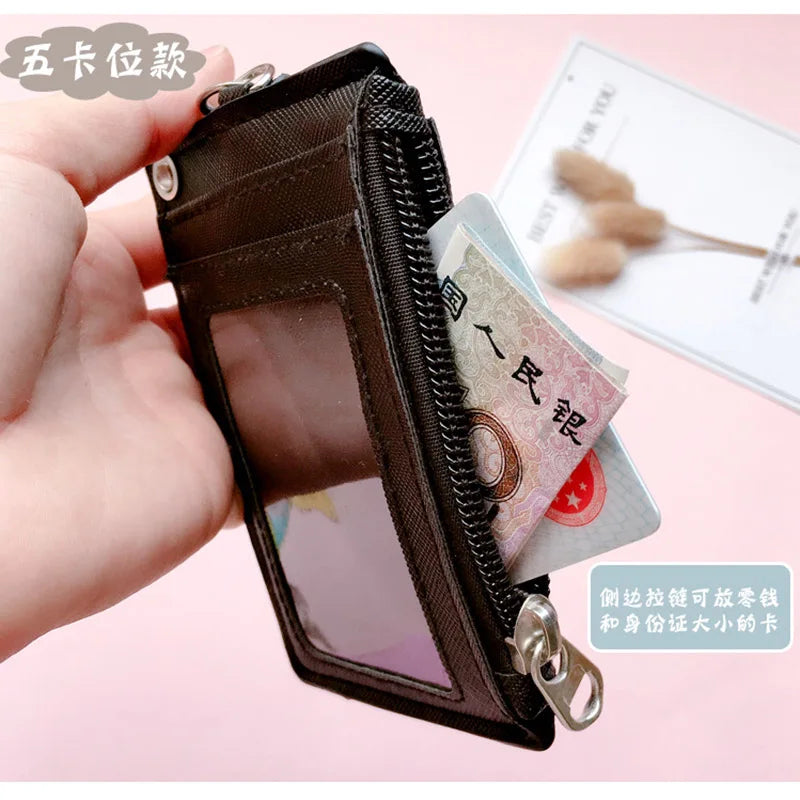 Unisex 5-Bit Badge Reel Business Card Holder with PU Neck Strap & Coin Purse – ID, Bus & IC Card Lanyard