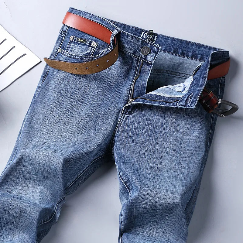 Men’s All-Match Brand Trousers – High-Quality Business Casual High Waist Denim Jeans for All Seasons
