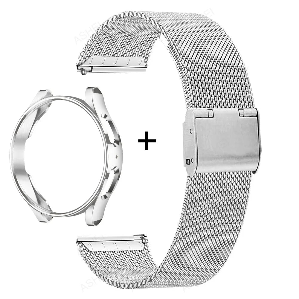 Samsung Galaxy Watch Case & Strap Set – Stainless Steel Band with Screen Protector for Watch 4/5/6, 40mm/44mm/45mm & Watch 5 Pro/6 Classic