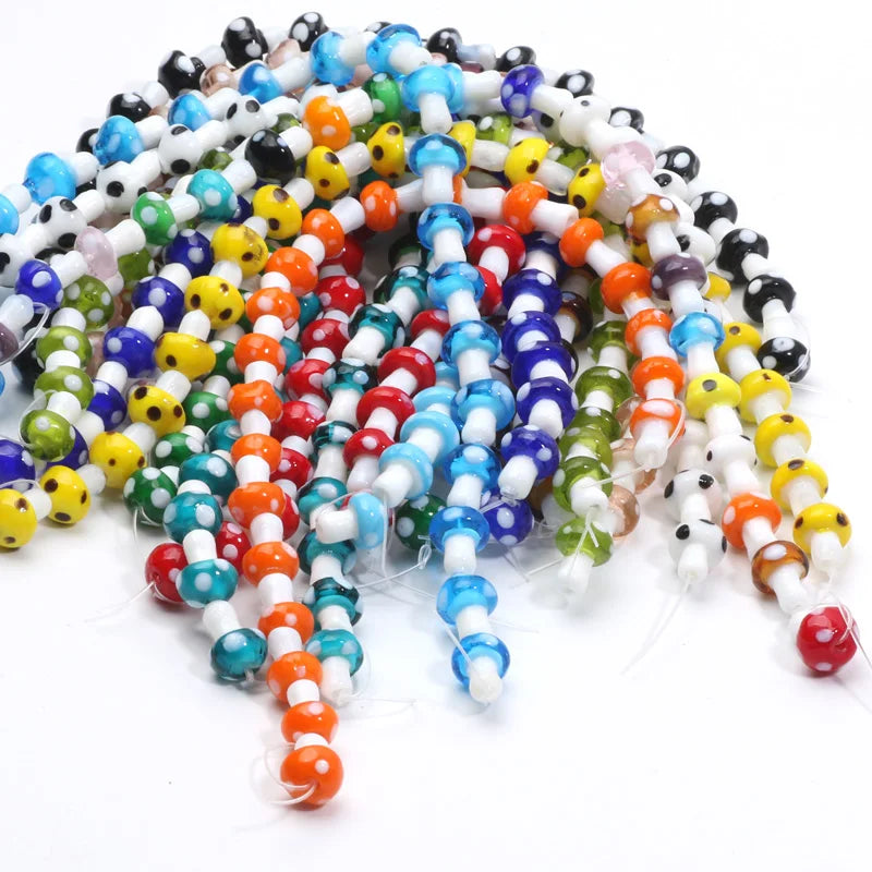 20pcs Lampwork Glass Mushroom Beads - Colorful Loose Beads for DIY Jewelry Making, Handmade Crafts & Accessories