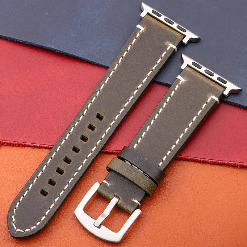 Genuine Leather Apple Watch Strap – Compatible with Series 7, 6, 5, 4, SE (40mm–49mm) for Men & Women