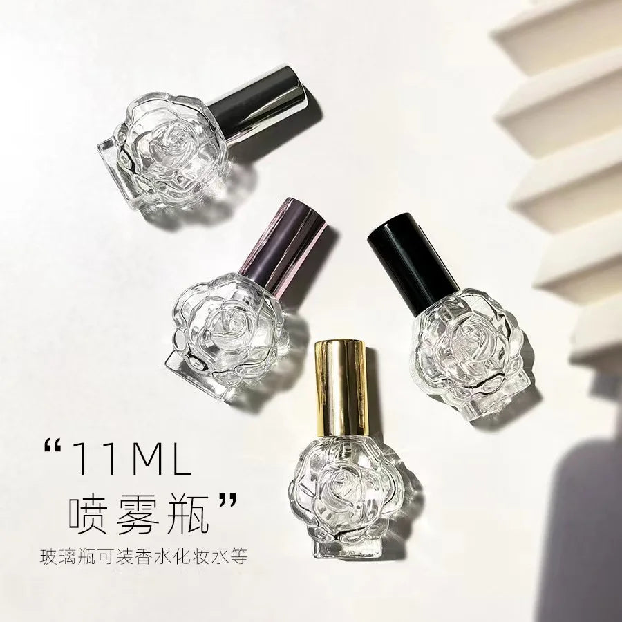 10ml Rose-Shaped Glass Perfume Bottle – Mini Refillable Spray Atomizer for Travel & Cosmetic Mist