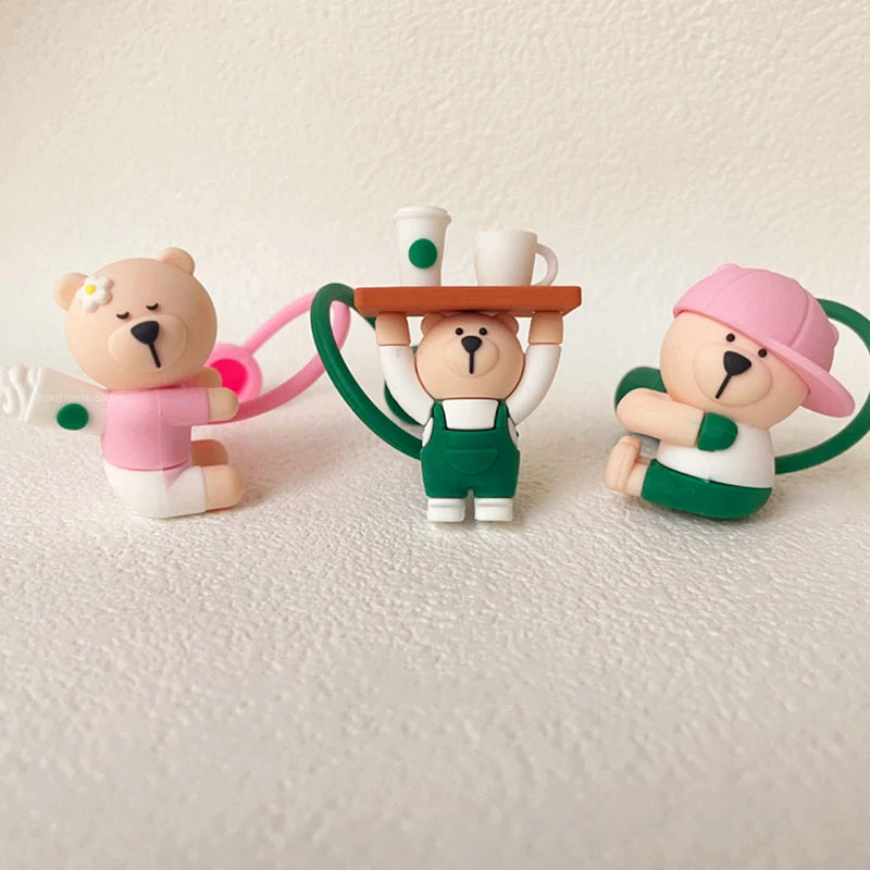 Cute Cartoon Bear Silicone Straw Covers – Dust Plug Cap for 7-8mm Large Caliber Drinking Cups
