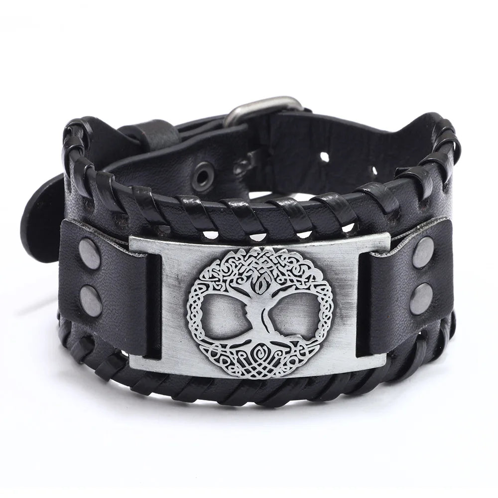Trendy Viking Bracelet – Nordic Rune Compass & God Bird Charm Leather Woven Jewelry for Men, Fashion Accessory & Party Gift