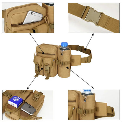 2024 New Tactical Waist Pack: Nylon Hiking Water Bottle and Phone Bag for Outdoor Sports, Hunting, and Climbing