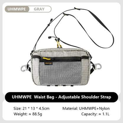 Dyneema Fiber Waist Pack - 1.1L Ultralight Waterproof Multi-Pocket Bag for Cycling, Running, Hiking & Camping