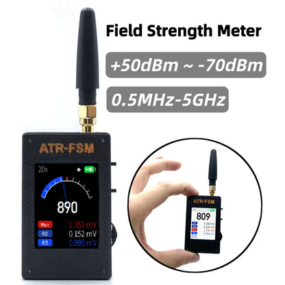 ATR-FSM Portable Field Strength Meter - 0.5MHz–5GHz Electromagnetic Signal Detector with Gain Switch & -70dBm to +50dBm Range