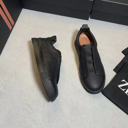 Men's Summer Casual Shoes — Top Layer Cow Leather, Breathable Luxury Deer Skin Slip-On Sneakers