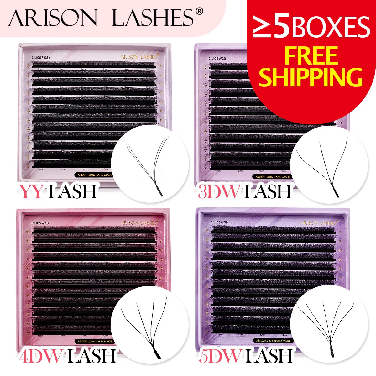 ARISON Plus 2-in-1 Magnetic Eyelashes – YY/3D/4D/5D Premade W-Shape Volume Fans for Full Lash Extensions