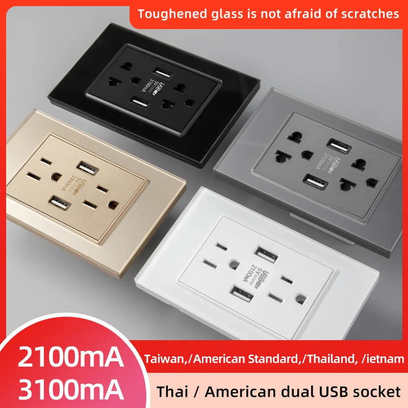 Herepow 118 Series Dual USB Wall Socket - Thailand & American Standard Smart Plug Adapter with Type-C 3.1A Fast Charging