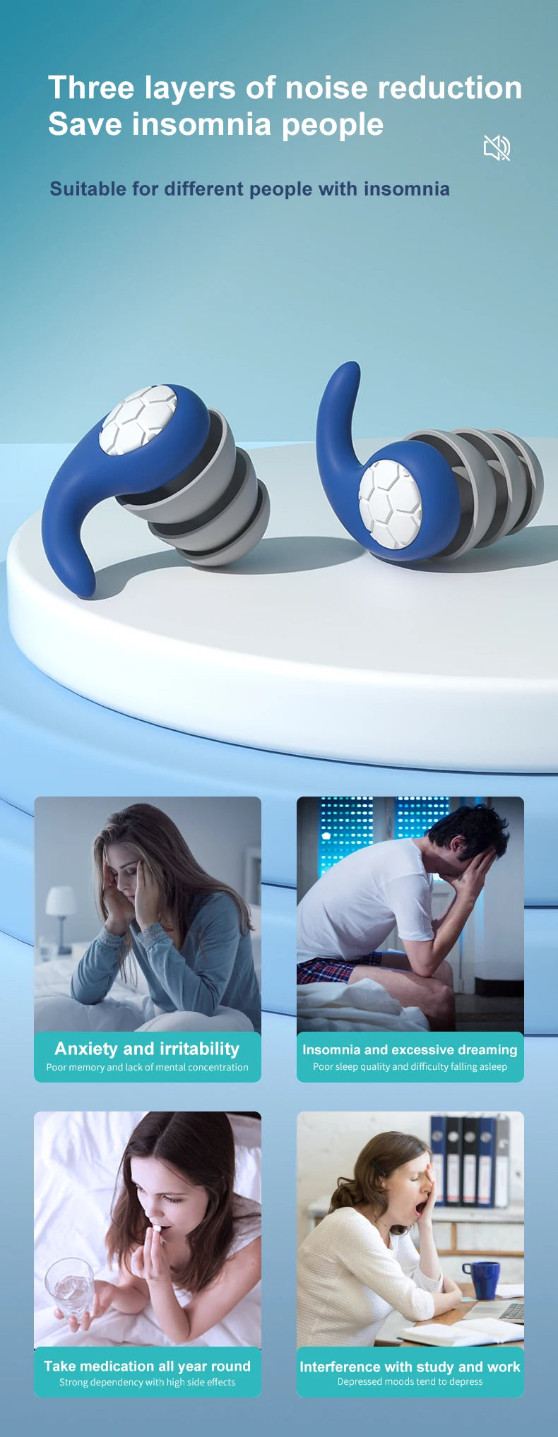 Waterproof Noise Reduction Earplugs – Sleep & Work Ear Protection for Travel, Anti-Noise Earplugs