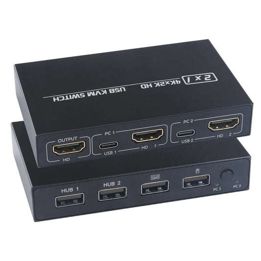 4K 2K HDMI USB KVM Switch 2-in-1 – Dual Computer Share 1 Monitor, Keyboard, Mouse & Printer Support