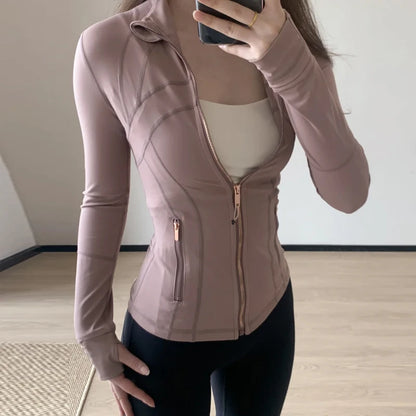 Women's Stand Collar Workout Jacket - Long Sleeve Sporty Fitness Training Top