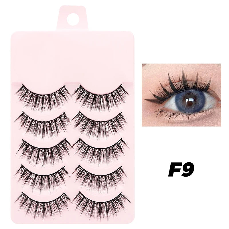 DINGSEN 5 Pairs Manga Style False Eyelashes — Soft, Natural, Long Anime Wispy Strip Lashes for Makeup