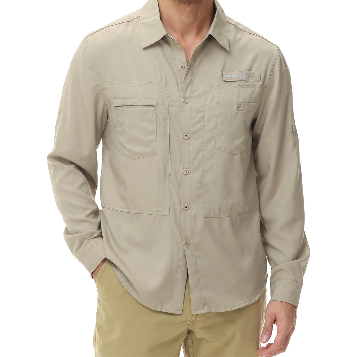 Men's UPF 50+ Long Sleeve Fishing Shirt – Sun Protection Breathable Hiking & Work Shirt with Zipper Pocket