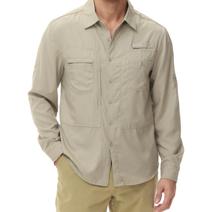Men's UPF 50+ Long Sleeve Fishing Shirt – Sun Protection Breathable Hiking & Work Shirt with Zipper Pocket