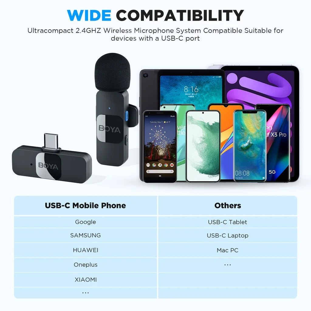 BOYA BY-V Wireless Lavalier Microphone – Professional Mini Mic for iPhone, iPad, Android, Live Broadcast, Gaming, Recording & Vlog