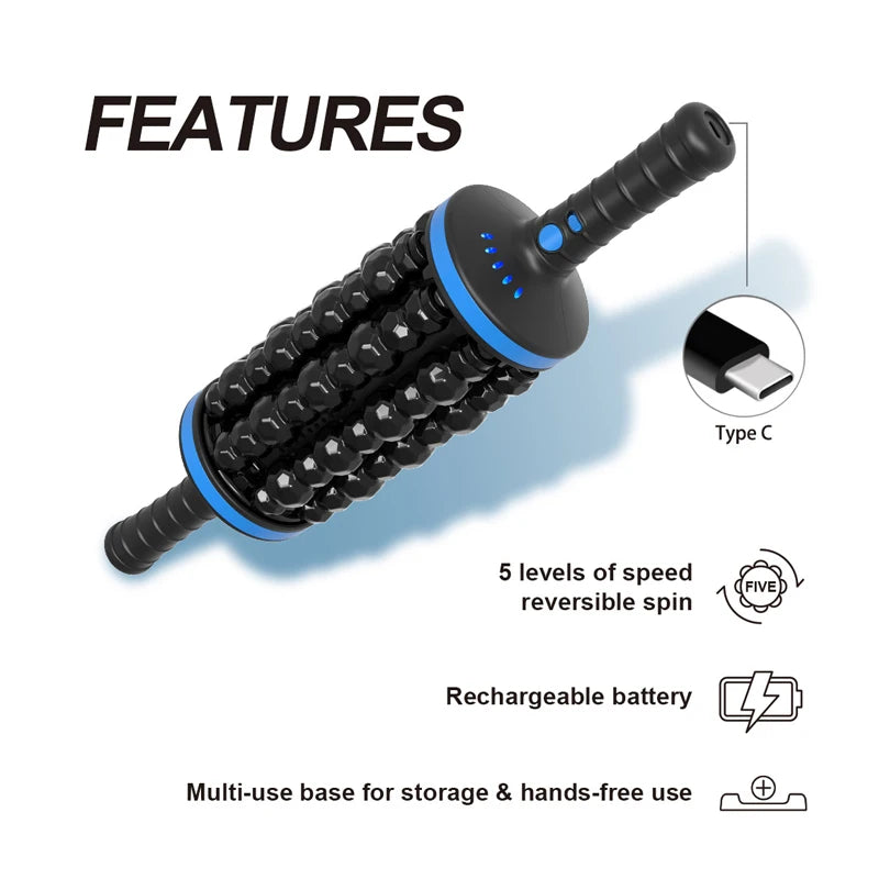 Cordless 360° Roller Body Massager — Rechargeable Percussive Vibrator for Muscle Relaxation, Back, Foot & Leg Therapy