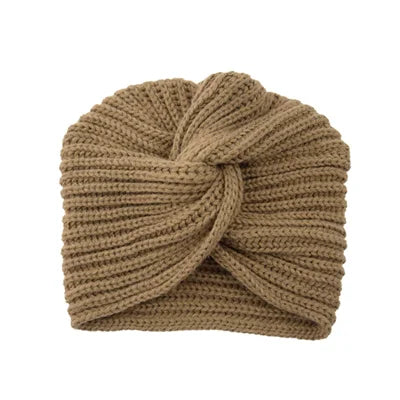 Women's Knitted Turban Hat - Bohemian Cashmere Cross Wrap Indian Wool Bonnet Cap