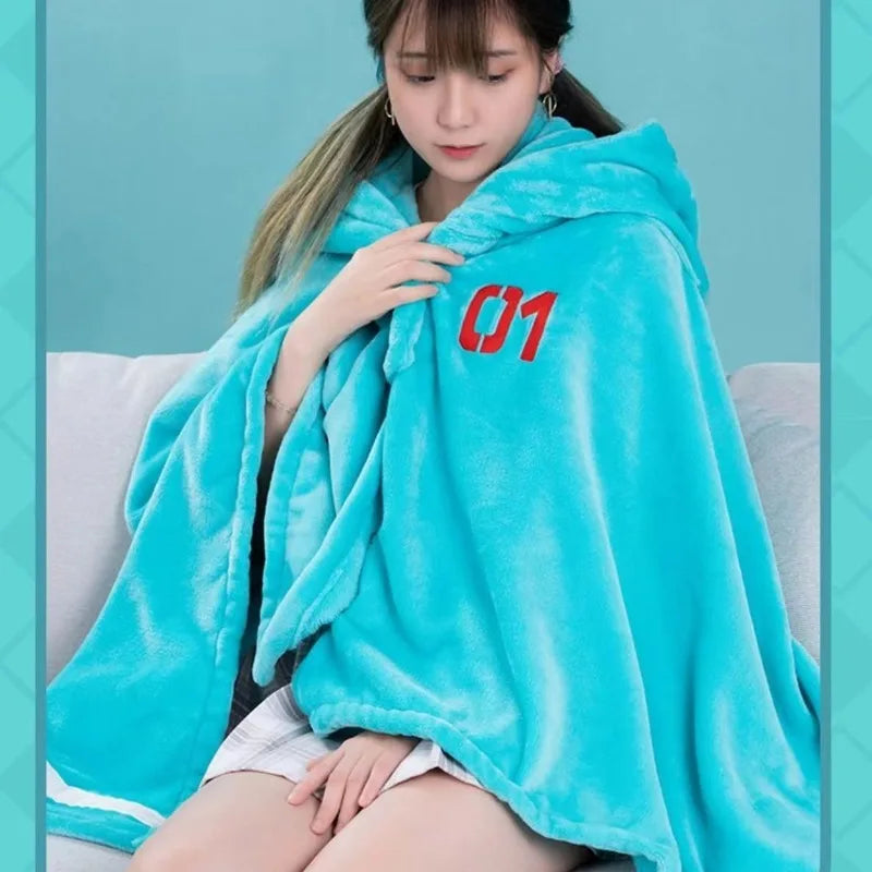 Kawaii Hatsune Itabag Multi-Functional Hooded Air Conditioning Blanket – Soft & Warm Miku Flannel Siesta Shawl Gift