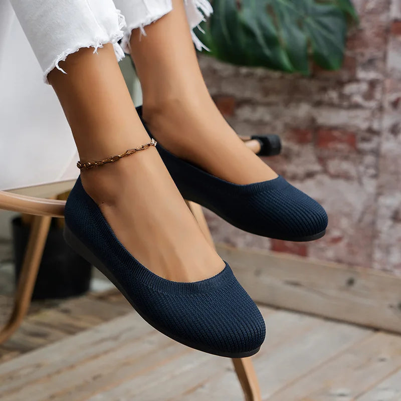 Women’s Round Toe Knit Flats – Comfortable Slip-On Ballet Shoes, Casual Office Moccasins & Plus Size Boat Shoes