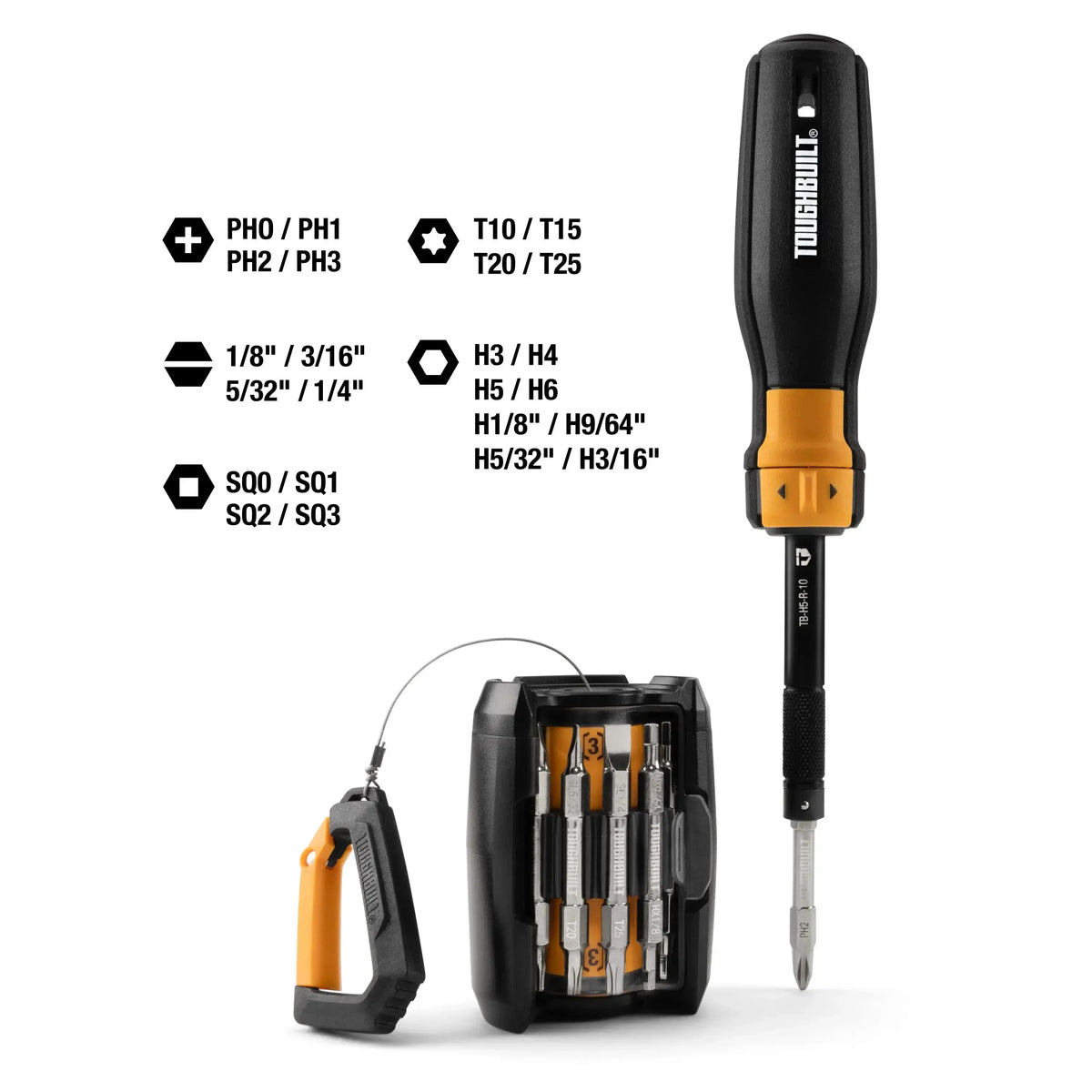 TOUGHBUILT TB-H5S2-MR-A Ratcheting Multi-Bit Screwdriver - 24-Position Portable Manual Hand Tool