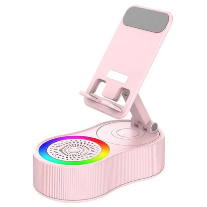 360° Rotatable Phone Stand with Bluetooth Speaker - RGB Light & Height-Adjustable Cell Phone Holder