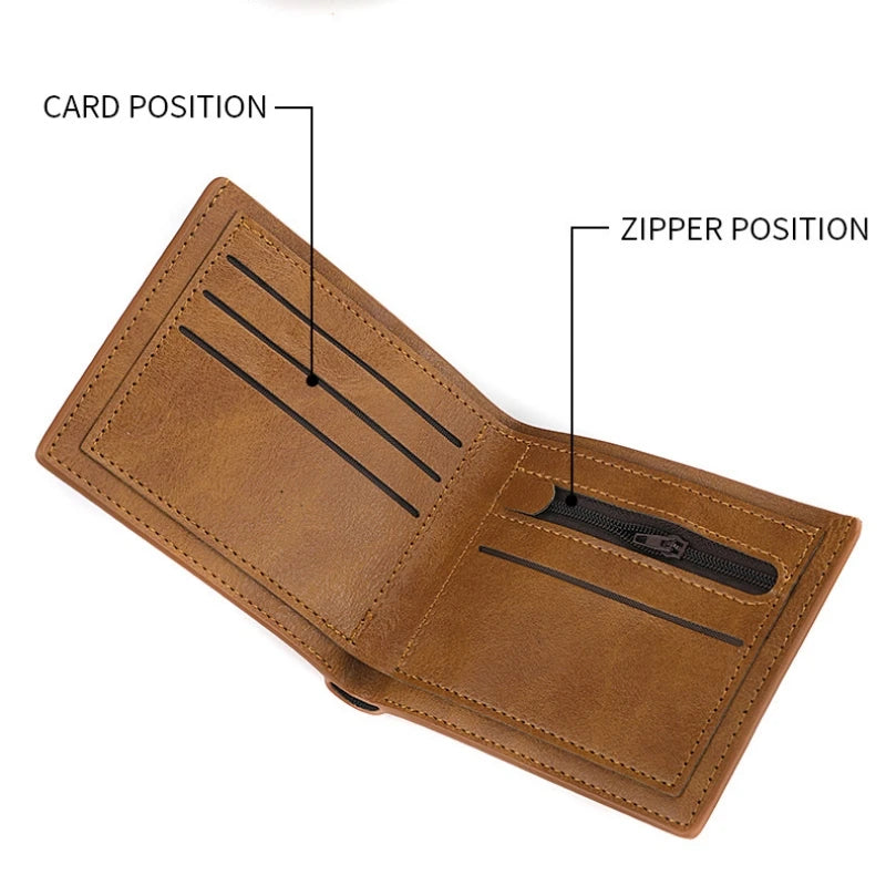 Retro Men’s PU Leather Wallet with Zipper – Classic Bi-Fold Business Card Holder with Multiple Pockets & Money Clip Slim Credit Card Wallet