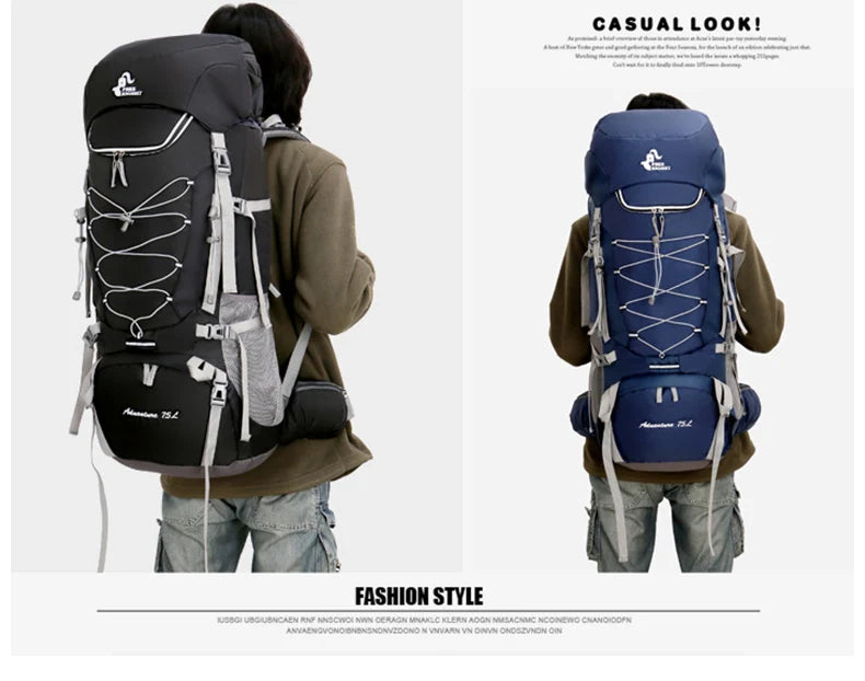 75L Camping & Hiking Backpack with Rain Cover - Outdoor Travel, Trekking & Climbing Rucksack for Men