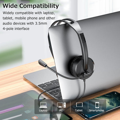 Lenovo Lecoo HT106 Wired Headset – 3.5mm Head-Mounted with Adjustable Mic for Calls, Online Teaching & Web Conferences