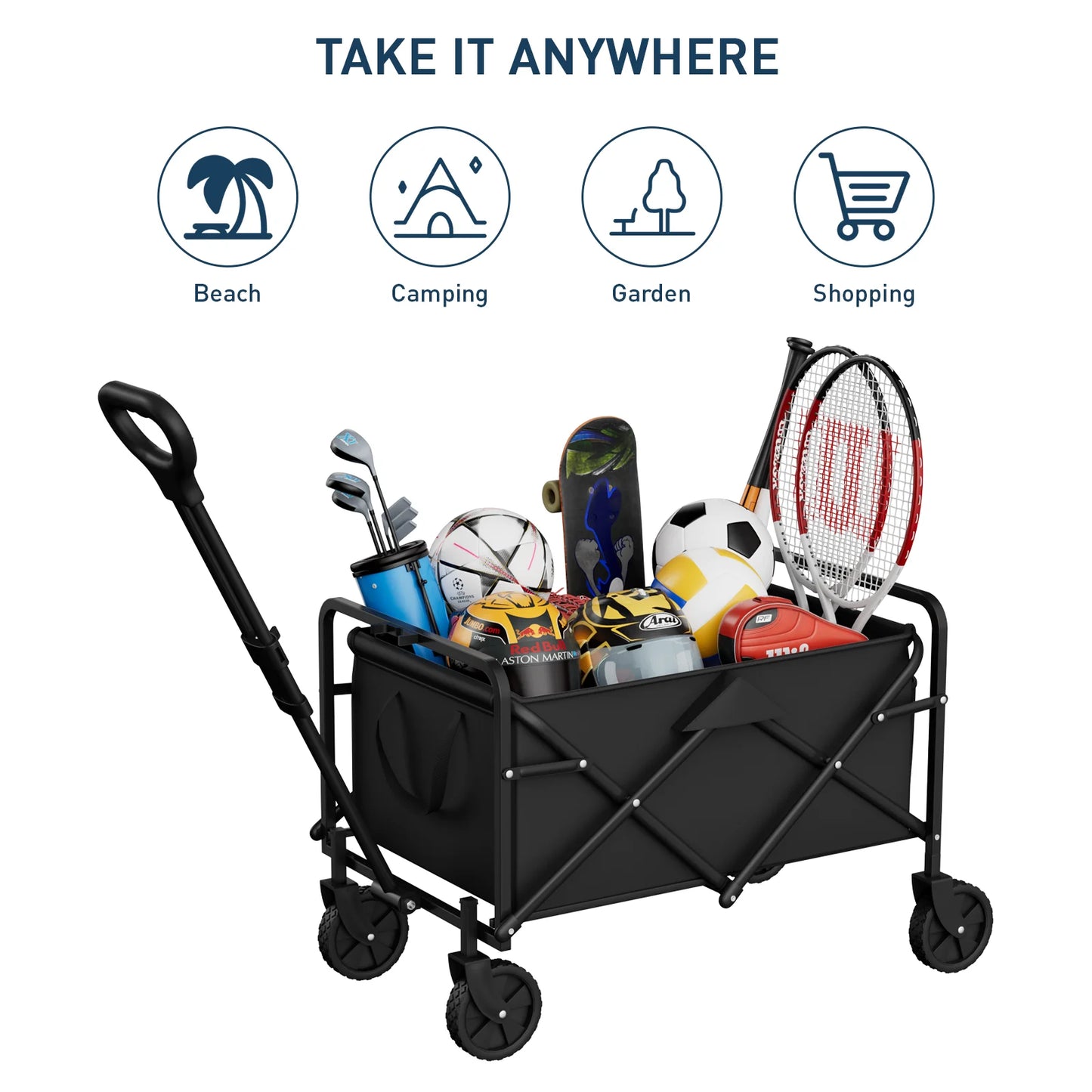 Portable Folding Handcart – Adjustable Height & Angle, Easy Fold, Heavy-Duty Load Carrier for Beach & Camping