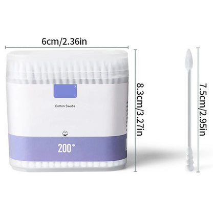 200-Piece Double-Ended Cotton Swabs - Soft Cleaning & Makeup Removal Applicators for Personal Care