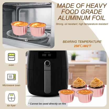 50Pc Foil Cupcake Liners with Lids - Heat Resistant 5.5oz Aluminum Cake Cups - Round Foil Baking Cups for Kitchen Wedding Party Supplies