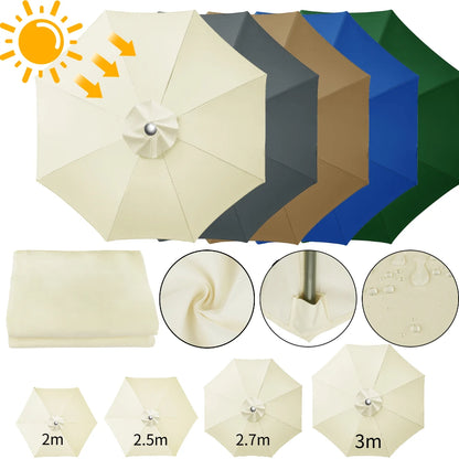 Universal Replacement Patio Umbrella Canopy – Waterproof Sunshade Cover for Garden Parasol (2m/2.5m/2.7m/3m, 6 & 8 Ribs)
