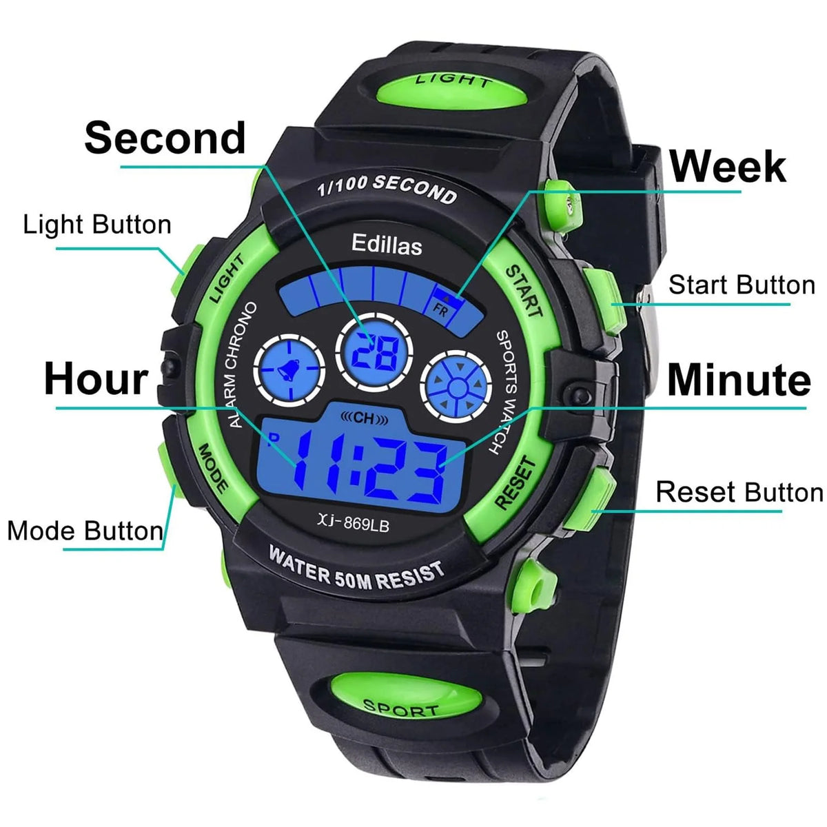 Socico Digital Watch for Kids - Color LED Sports Wristwatch with Alarm Clock and Waterproof Design for Boys and Girls