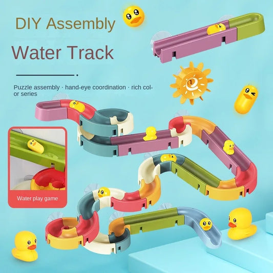 Baby Duck Bath Track Toy Set - DIY Stackable Marble Slide Water Game Toy for Kids Bathtub Fun Gift
