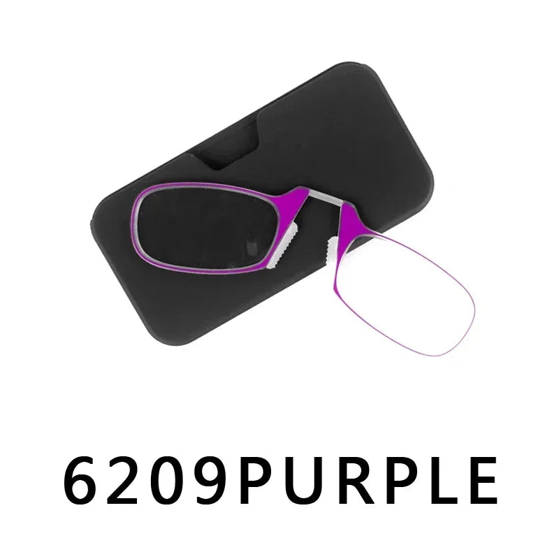 Men’s Nose Clip Reading Glasses – High-Quality Portable Transparent Eyewear for Seniors with Case