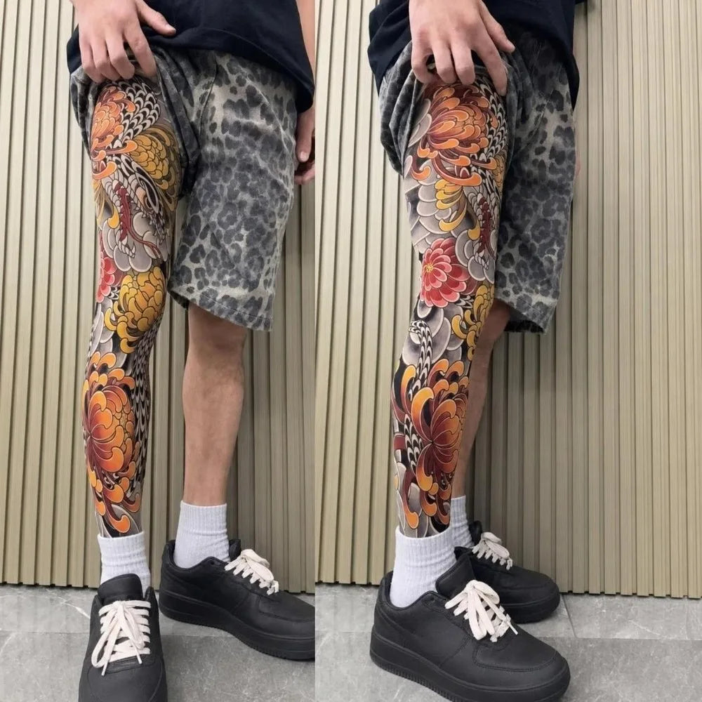 Full Leg Tattoo Socks - Sun-Proof Elastic Stockings for Cycling, Fishing & Casual Wear