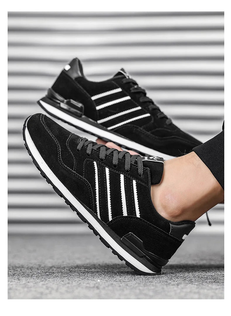 Men's Casual Artificial Leather Sneakers – Lightweight Breathable Lace-Up Flats for Spring & Outdoor Wear