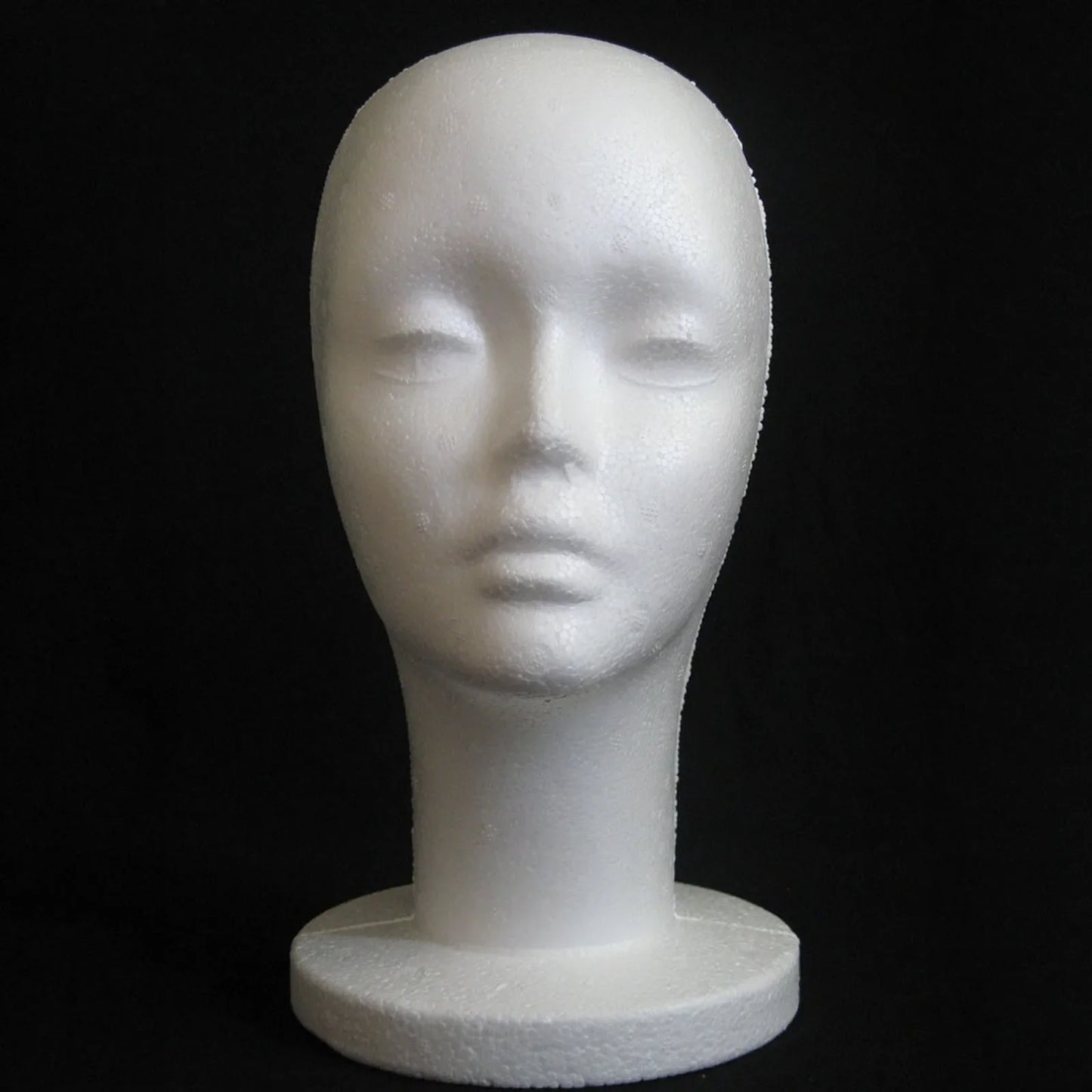 Female Styrofoam Mannequin Head — Foam Wig, Hair & Glasses Display Model