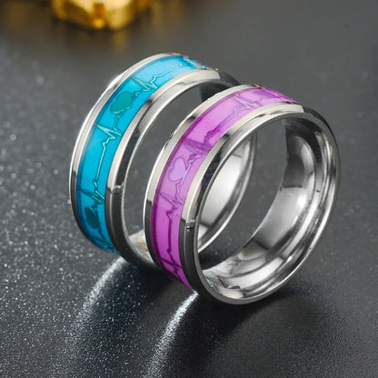Luminous Stainless Steel Love Heart Couples Rings – Glow in the Dark Fluorescent Wedding Band Finger Rings Accessories