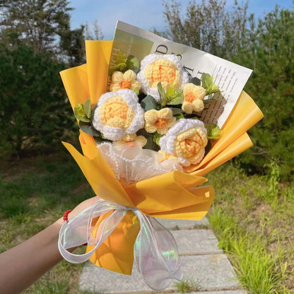 Knitted Sunflower Bouquet — Handmade Crochet Flowers for Valentine, Mother’s Day & Birthday Gifts