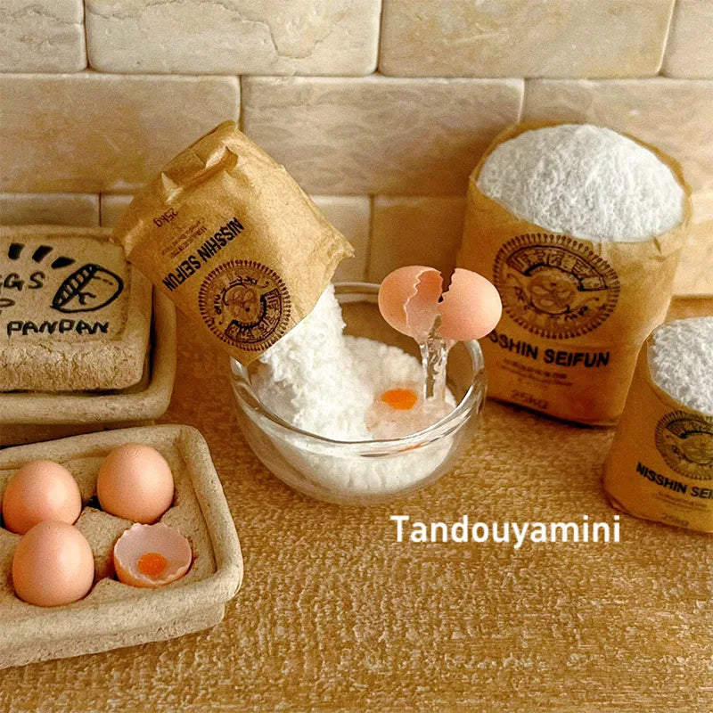 Miniature Kitchen Scene Props – Eggs, Flour & Cake for 1:6 1:8 1:12 BJD & Blythe Dollhouse DIY Accessories
