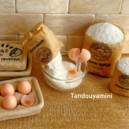 Miniature Kitchen Scene Props – Eggs, Flour & Cake for 1:6 1:8 1:12 BJD & Blythe Dollhouse DIY Accessories