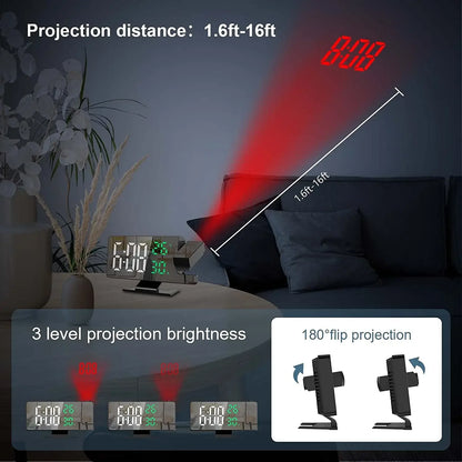LED Digital Projection Alarm Clock – Ceiling Projector with Time, Temperature Display, Backlight & Snooze Function for Home