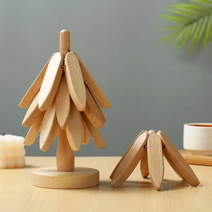 4PCS Bamboo Wooden Tree Design Table Mat Coasters — Heat Resistant Decorative Pot Trivets