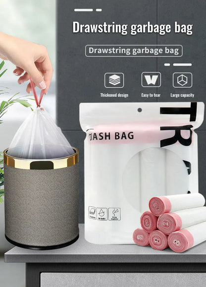 Garbage Bags with Drawstring – Transparent Disposable Bags for Household, Kitchen & Dorm Use, 3 Size Options